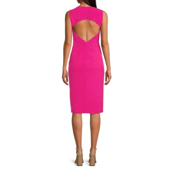 NWT Dress the Population Barbie Pink Sleeveless Slit Dress Knee Length Medium - Picture 3 of 13
